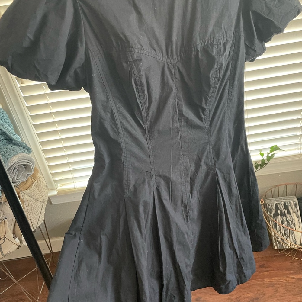 Anthropologie Black Mini Dress with Puff Sleeves